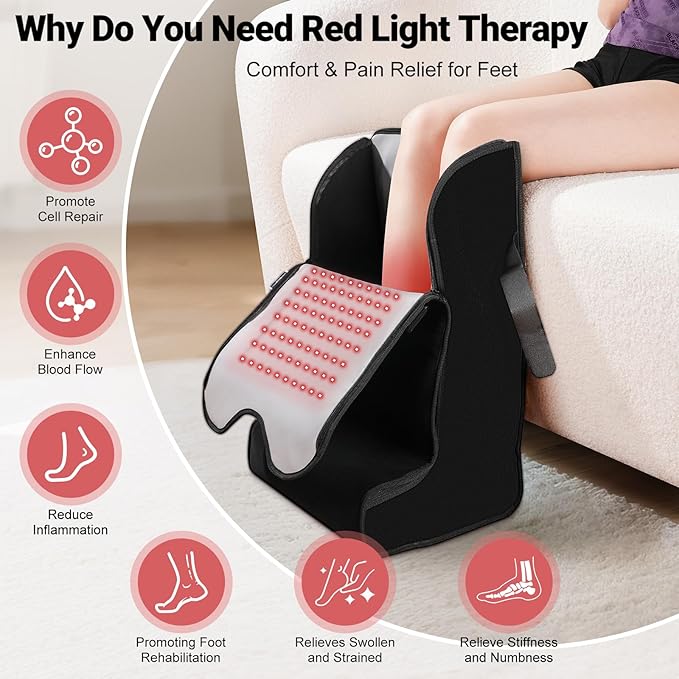 Red Light Infrared Therapy Device for Feet Legs Knees Ankle Large Wrap 15.8" x 11.4" x 25" 480 Dual Wavelength LED 5 Modes Adjustable Power & Timer Pain Relief Treatment Health Care