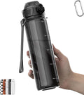 32oz/1L Sport Water Bottle, Light Tritan, Quick-Open Chug Lid/Straw 2-in-1, Leak-Proof, Dishwasher-Safe, BPA-Free, Drop-Resist & Scratch-Resist for Travel/Gym/Office (Black Minimalism)