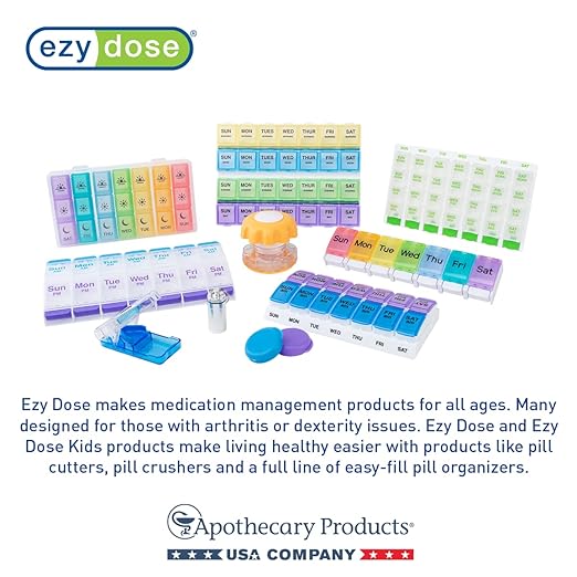 EZY DOSE Weekly (7-Day) Daily Pill Case, 2-Pack of Embossed Matte Pill Case, Daily Medicine & Vitamin Organizer Box, Large Easy-Open Compartments, BPA-Free Medication Planner for Travel, Cream & Teal