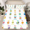 ABC Alphabet Fitted Sheet Queen Size, Cartoon Bedding Set Numbers Bed Sheet Set Kids Toddler Educational Learning Bed Cover with 2 Pillow Case (No Flat Sheet)