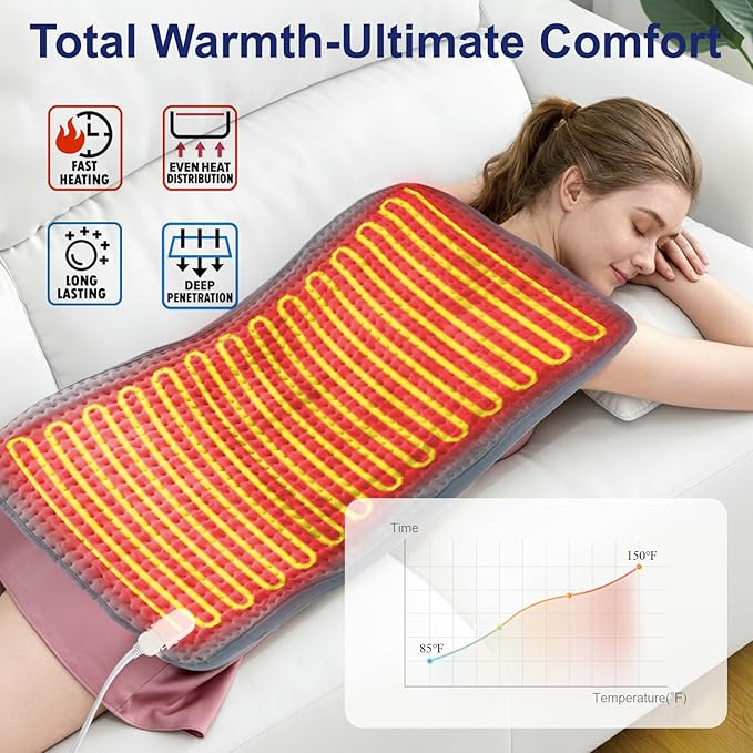 Large Heating Pad,20"x40" Extra Large Heating Pad for Back Pain Relief Electric Heating for Period Cramps Neck Shoulder Knee Pain Relief Moist/Dry Heat Auto Shut Off 10 Heat Setting Machine Washable