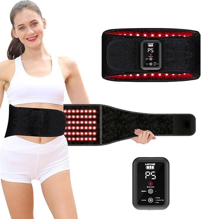 Red Light Belt for Back & Abdomen, Cordless Infrared Light Wrap with Pulse/Vibration Massage & Timer, Relaxing Waist Wrap for Daily Wellness, Gift for Family