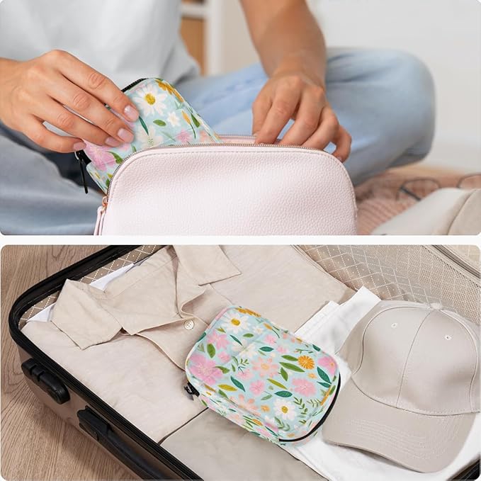 Beautiful Flowers Spring Pill Case Travel Pill Organizer Weekly 7 Day Portable with Zipper Medicine Box Pill Case for Vitamins, Birth Control,Fish Oils,Medication, Supplements