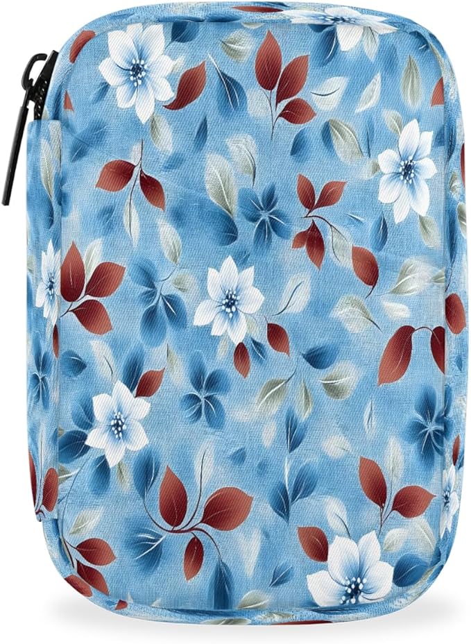Flowers Leaves Blue Pill Case Everyday Travel, 7 Day Weekly Medicine Pill Box Compact Portable Pills Bottle Organizer with Zipper for Daily Vitamin Medicine Holder Bottle Organizers Bag