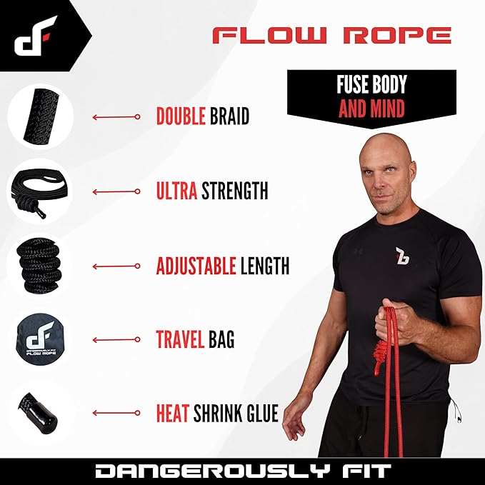 Flow Rope for Fitness Exercise - Double Braid 9ft Adjustable Length Jump Ropes - Home or Gym Training Workout for Men and Women