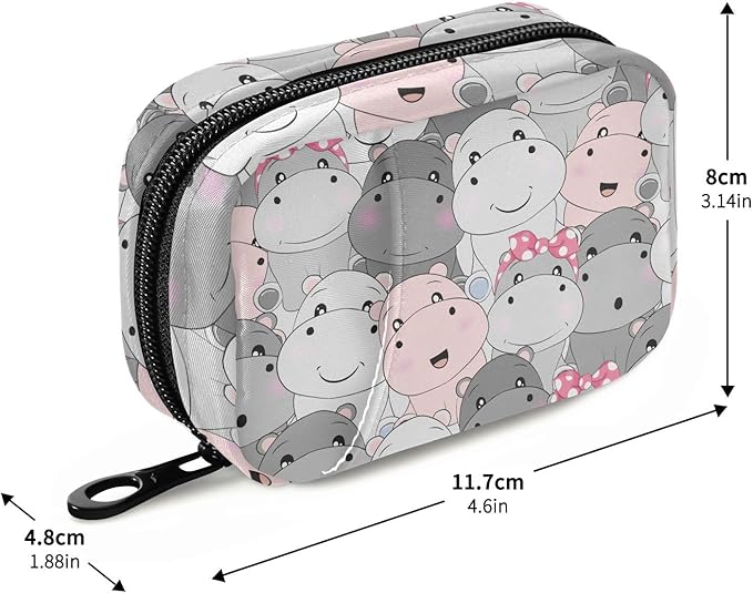 Pill Box Hippo Cartoon 7 Day Pill Case Travel Pill Organizer Bag with Zipper Portable Weekly Vitamin Medicine Supplement Holder Pouch Bag