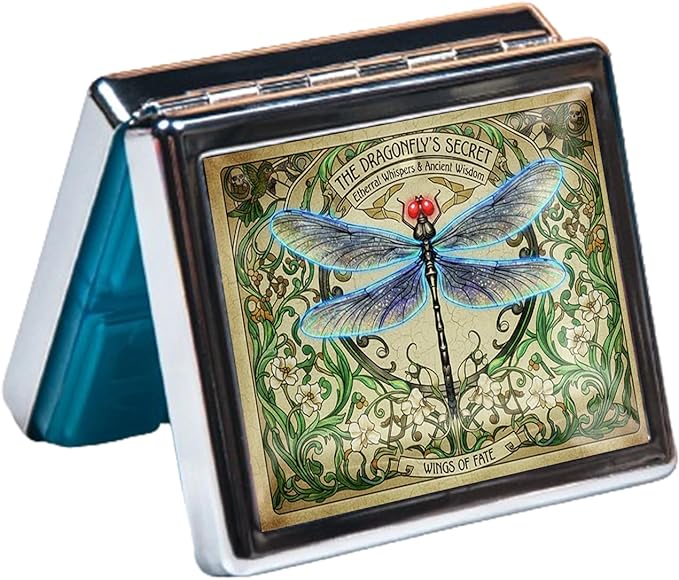 Silver Vintage Pill Box 7 Day Metal Pill Box with Mirror and 8 Compartments Cute Travel Pill Organizer for Purse (Dragonfly)