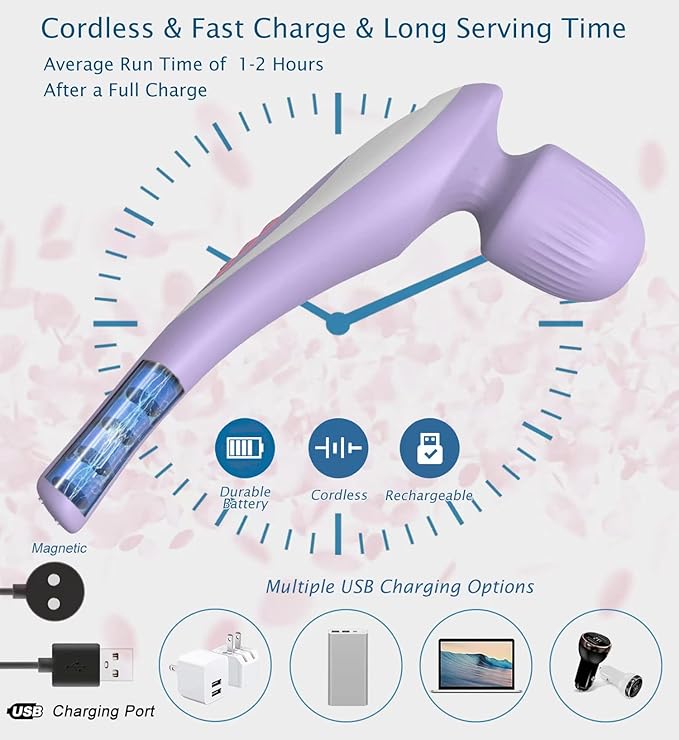 Personal Handheld Vibrating Massager-Cordless Electric Percussion Muscle/ Deep Tissue Massager for Neck Back Shoulder Foot, Portable Seven Wand Massager for Full Body