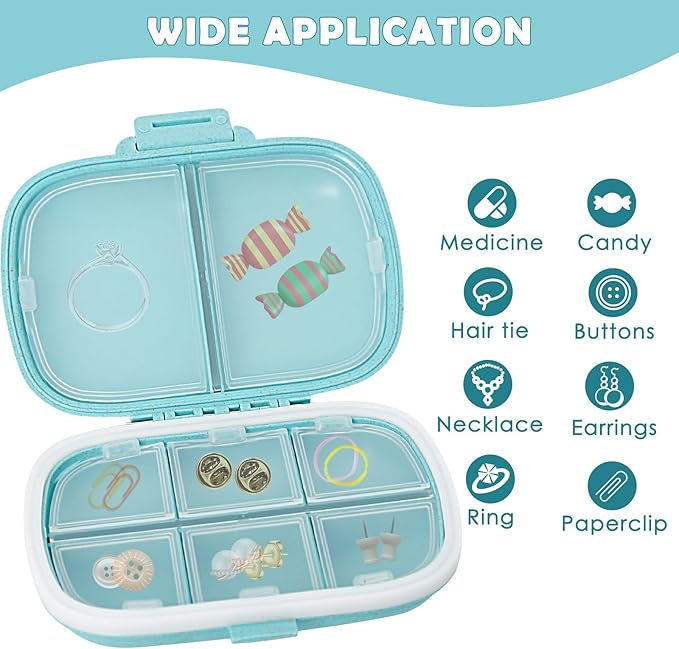 DIY Mini Pharmacy with Brand Labels, Dampproof Mini Travel Pill Organizer, Foldable Medication Storage 7 Day Pill Case, Blue