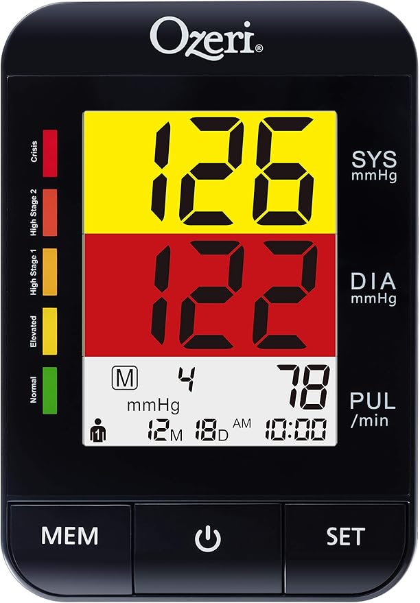 Ozeri BP9W Arm Blood Pressure Monitor with Split-Screen Hypertension Color Alert Technology