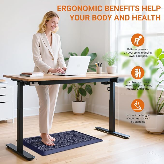 Mattitude 4/5 Inch Kitchen Mat, 17.3x28in Heavy Duty Ergonomic Comfort Foam Standing Desk Mat, Waterproof Non-Slip Standing Mats and Rugs for Kitchen, Office, Blue
