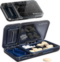 Portable Pill Cutter with Pill Organizer, 4-Compartment BPA-Free Moisture-Proof Pill Box, V-Slot Design for All Pills, Thickened Steel Blade & Safety Guard (Gray)