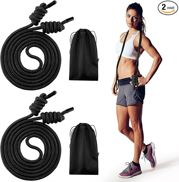 Lewtemi 2 Pcs Flow Rope for Fitness Double Woven Workout Rope Adjustable Length Flow Jump for Working out Men Women Training Exercise Gym Indoor Outdoor Beginner, 9 ft