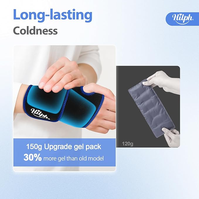 Hilph Wrist Ice Pack Wrap, Reusable Wrist Brace with 2 Gel Hot Cold Compression Packs for Injuries, Hand Ice Pack for Carpal Tunnel, Rheumatoid, Tendonitis, Swelling, Black
