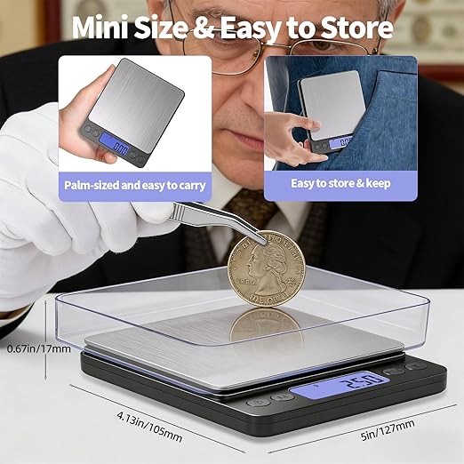 SKEAP Coin Scale to Weigh Coins, 1kg/0.01g High Accuracy Gram Scale for Coin Collectors, Gold and Jewelry, with USB Charging, LCD Display, PCS Counting, Includes Charging Cable and AAA Batteries