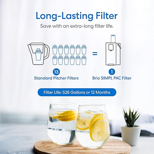 Brio SIMPL W2 Countertop Water Dispenser w/Refillable 2.5L Water Tank, 2-in-1 Sediment & Carbon Filter Included, Room Temp., LED Display w/Touch Buttons, No Plumbing Necessary, White