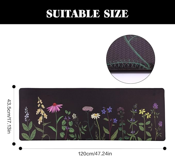 Mirok Washable Anti Fatigue Mat for Cushioned Floor Mats,Colorful Floral Non-Skid Ergonomic Comfort Foam Rugs,Non Slip Kitchen Rug(Multi Flower,17"x47")