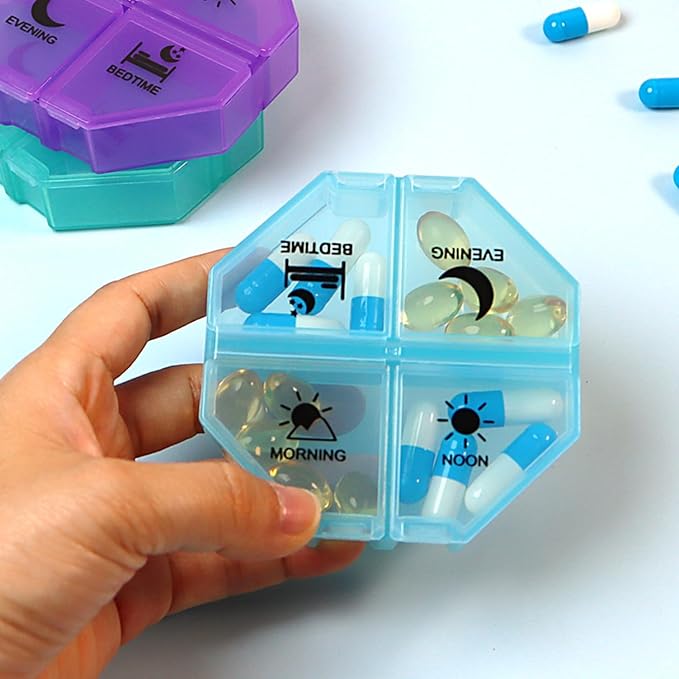 Weekly Pill Organizer 4 Time a Day，Pill Dispensers， Pill Box 7 Day with 28 Extra Large Compartments Portable Travel ，4 Times a Day Pill Case, for Medication/Vitamins/Fish Oils (Black Rainbow)