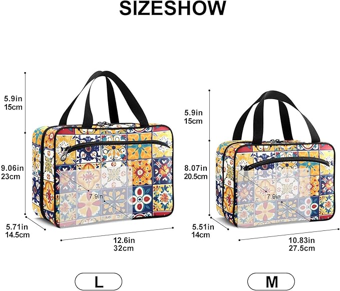 Fustylead Mexican Spanish Style Colorful Tile Pattern Empty Travel First Aid Bag Large Home Medication Bag with Zipper for Pills,Vitamin,Fish Oil,Supplements for Women and Men