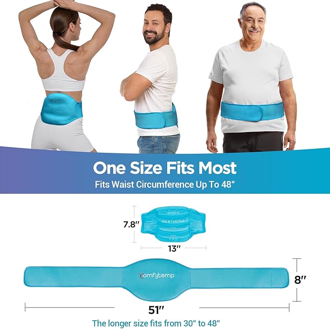 Comfytemp Back Ice Pack for Lower Back Pain Relief Product, Reusable Gel Lumbar Wrap for Sciatica Injury, Hot Cold Compress Brace for Herniated Disc, Waist Surgery Recovery Must Have - Blue