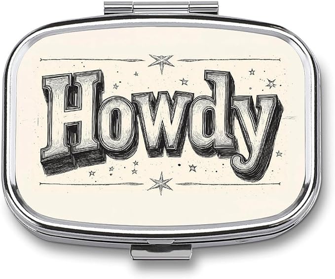 Howdy Western Pill Box 2 Compartment Portable Medicine Pill Case Travel Pill Organizer for Pocket Purse