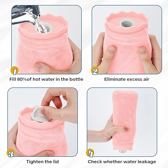 Silicone Hot Water Bottle with Cover - 650ml Hot Water Bag for Hot & Cold Therapies, Microwaveable Leakproof Hot Water Bottle for Keeping Hand Feet Warm - Gift for Kids Adults Elderly in Winter(Pink)