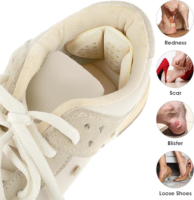 Back of Heel Cushion Pads, 4Pcs Mesh Adhesive Heel Grips Inserts for Boots, Loose Shoes Too Big, Reusable Heel Guards Liners for Women Men, Anti Blister Shoe Liners Heel Protectors
