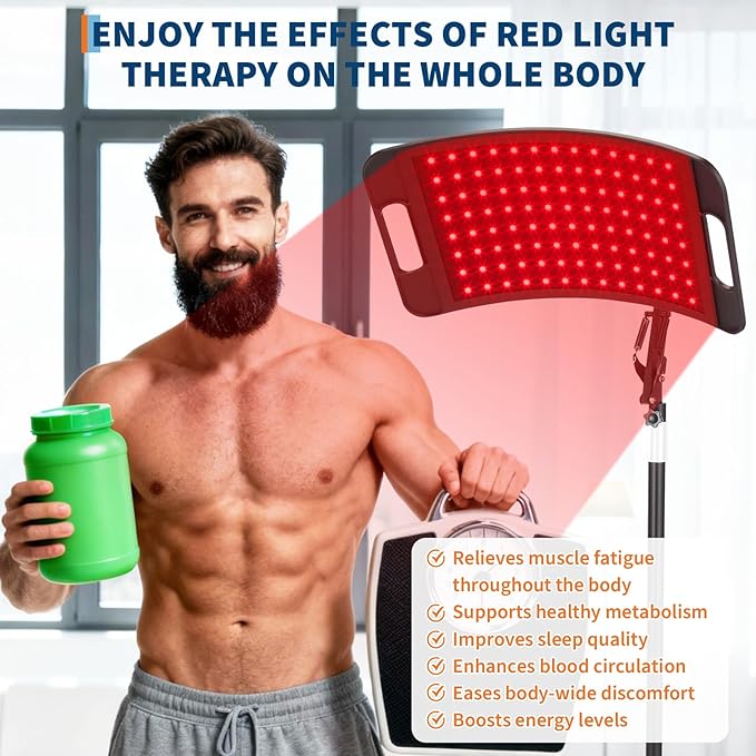 Curved Red Light Therapy Floor Lamp, 104 LEDs Red Infrared Light Therapy Device for Face and Body, Adjustable Stand for Home Use, 660nm+850nm for Skin Care & Pain Relief