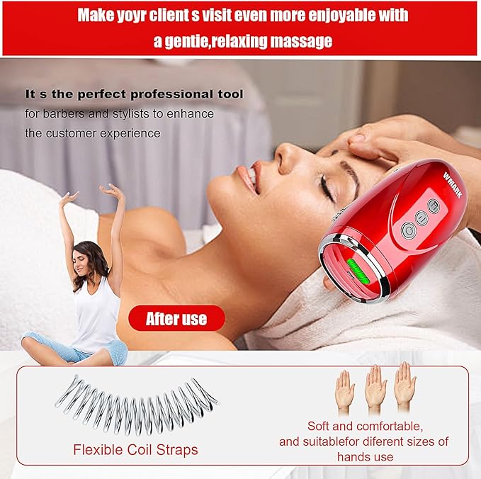 WMARK Barber Massager/Cordless HandheldMassager, Charge Neck/Legs/Hand/FaceMassager, 2 Massage Nodes 2600AMH,Red