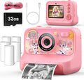 Instant Print Camera for Kids Age 3-12 Girls Boys 1080P HD Digital Video Cameras with 5 Print Paper & 32G Card Toddler Portable Travel Toys Camera for Christmas Birthday Gifts