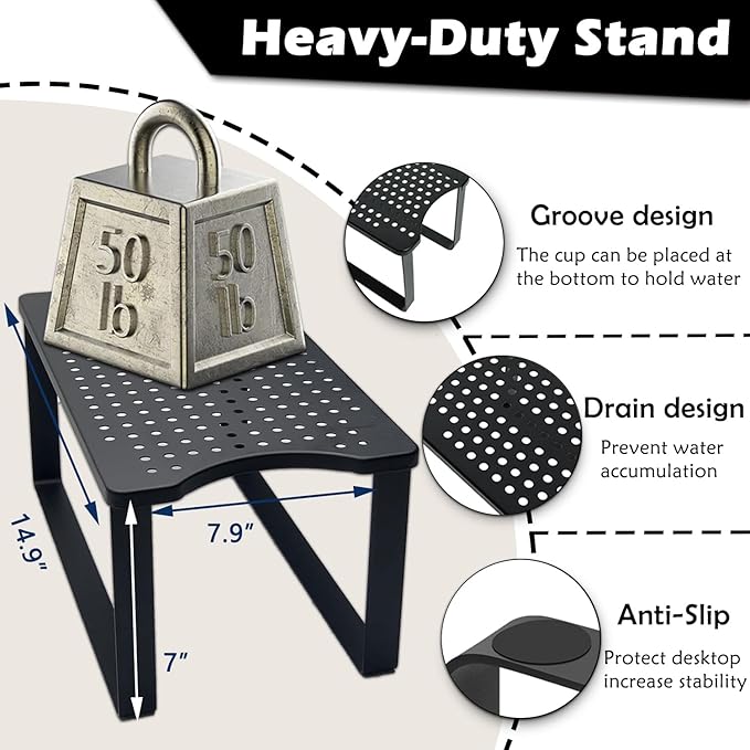 Countertop Water Dispenser Stand for Brita XL UltraMax, Heavy Duty Metal Filter Riser with Easy Assembly, Includes One-Handed Hands-Free Spigot Lever & Anti-Slip Strips, Fits ZeroWater, PUR, Black