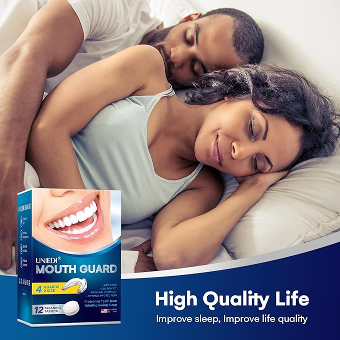 Mouth Guard for Grinding Teeth at Night: Moldable Sleeping Mouthguards for Clenching and Bruxism Protection - Custom Fit Nighttime Sleep Guards for Adults with 12 Cleaning Tablets