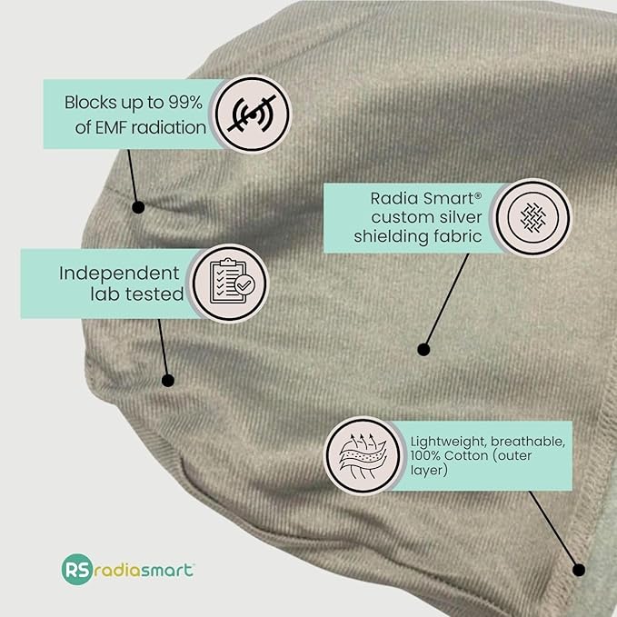 Radia Smart® 5G Blocking, Protective Baby Hat/Beanie Cap Blocking RF EMF WiFi Radiation. Age 6-18 Months. Grey