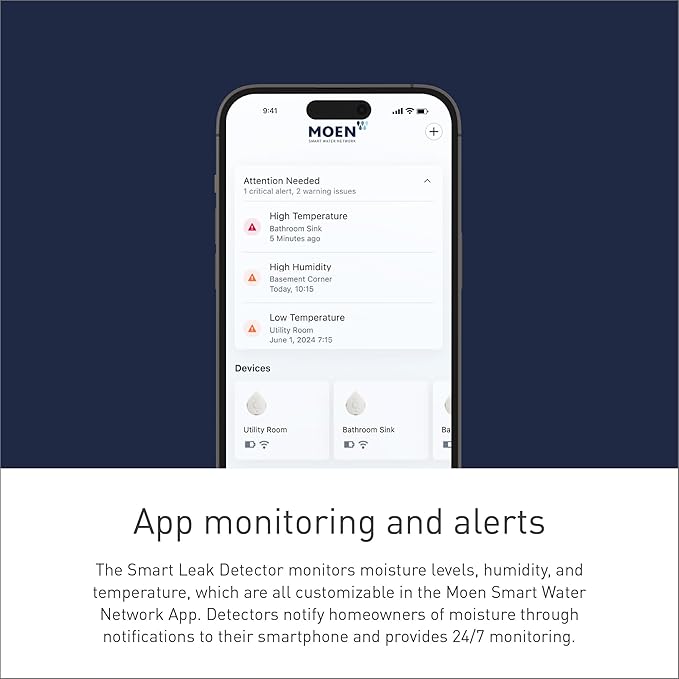 Moen Flo Smart Water Leak Detector, Drip or Flood Sensor Alarm for Home, 4-Pack, White, 920-004