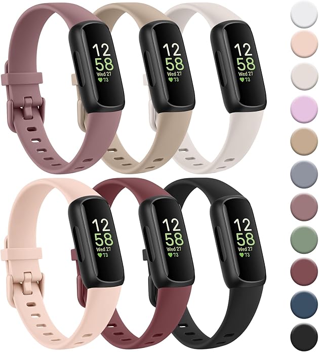 6-Pack Bands for Fitbit Inspire 3 Bands for Women Men, Soft Silicone Adjustable Wristband Replacement Straps Compatible with Fitbit Inspire 3 Fitness Tracker