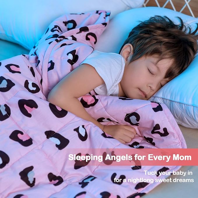 Sivio Weighted Blanket - 100% Cotton Heavy Blanket 10lbs, 41 x 60 inches, Washable Breathable Soft Throw Blanket with Glass Beads, Pink Leopard