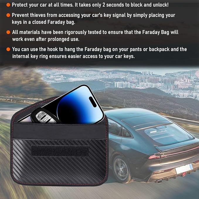 Faraday Pouch for Car Keys, Signal Blocking RFID Faraday Bag Cage, Anti-Theft Key Fob Pouch Protector (Large)