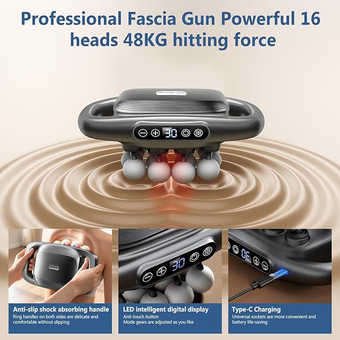 16-Head Massage Gun Kit, With 3 Modes And 30 Levels Of Adjustable Strength, Electric Deep Tissue Massager For Neck, Shoulder, Back, Leg Muscle Pain Relief, Ideal Gift For Women, Men, Moms And Dads