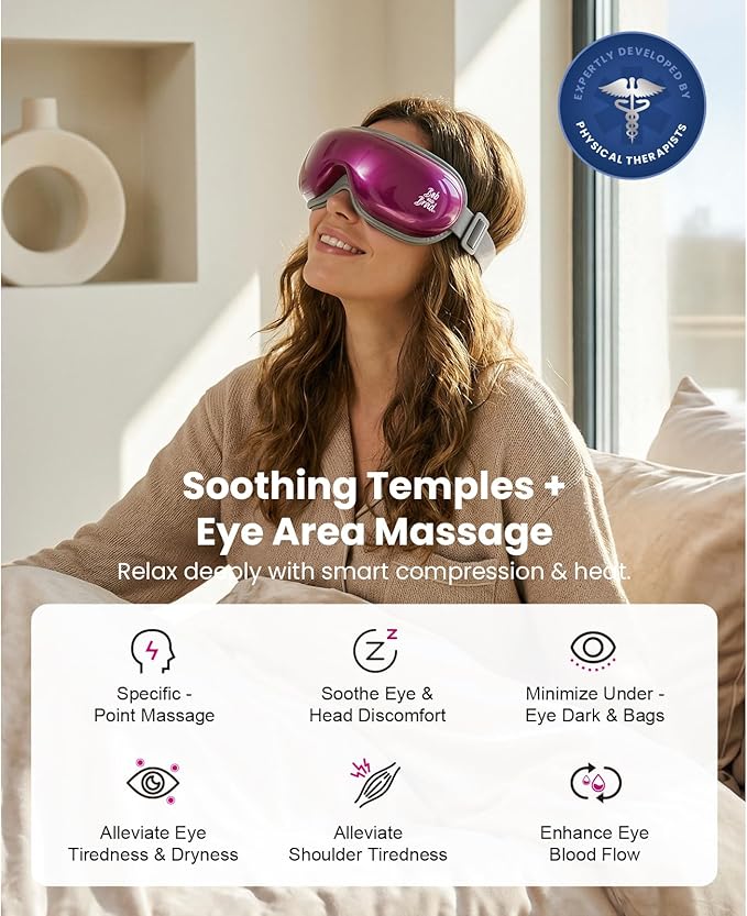 BOB AND BRAD Eye Massager with Heat and Cooling, EyeOasis 3 Eye Massager for Migraine FSA Eligible/HSA Eligible, Heated Headache Massager for Dry Eye Relief, Temple Massagers for Stress Relief