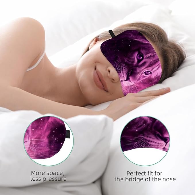 2 Pack Sleep Eye Mask for Women Men, Soft Breathable Eye Cove No Pressure Blackout Night Blindfold for Sleeping Light Blocking with Adjustable Strap, Baby Lion Purple