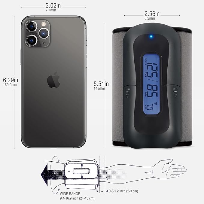 MbH Bluetooth Blood Pressure Monitor- Wireless Upper Arm Cuff BP Monitor for Home Use, IHB and AF Detection, Ultra-Light and Portable, Includes App for iOS & Android