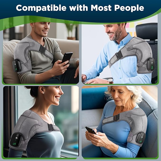 Cordless Shoulder Heating Pad, Heated Shoulder Brace for Men Women Rotator Cuff Pain Relief, Heated Shoulder Wrap with 3 Heat Levels and 3 Vibration Modes for Shoulder Discomfort Relief (Grey)