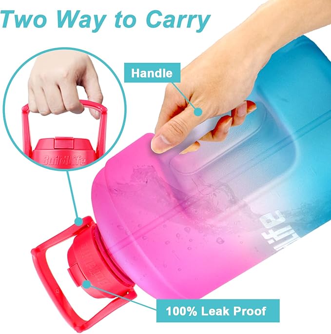 QuiFit 1 Gallon Water Bottle - with Straw & Motivational Time Marker Leak-Proof BPA Free Reusable Gym Sports Outdoor Large(128OZ/73OZ) Capacity Water Jug