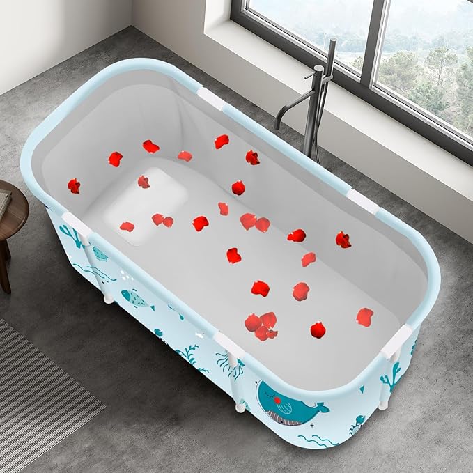Portable Foldable Bathtub,Foldable Soaking Bathtub for Adults, Freestanding Bathtubs, Hot Bath Tub, Ice Bath, Family Bathroom SPA Tub 47.2x19.7x21.7inch (Fish)