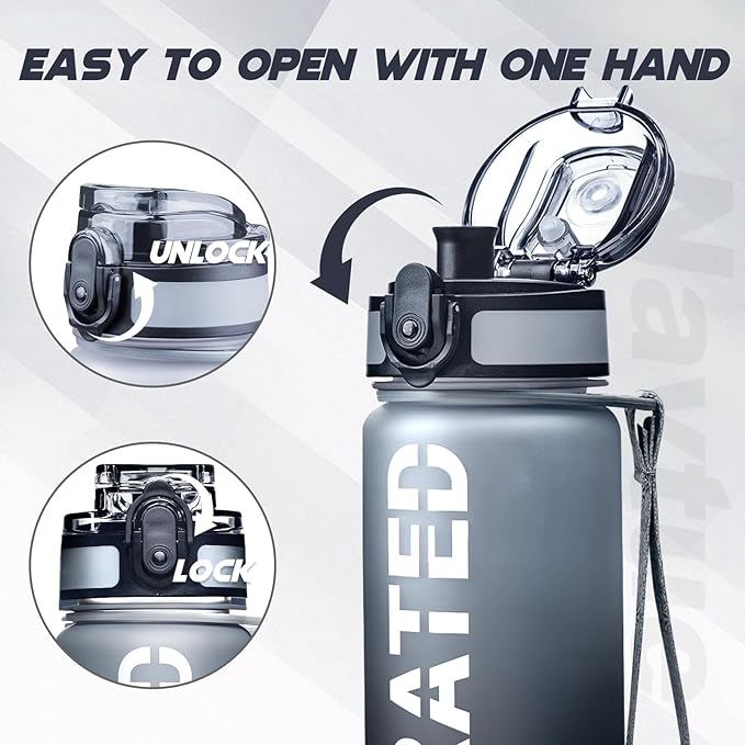 Water Bottle, 16.9 OZ Sports Water Bottles with Time Marker Wide Mouth, Motivational and Leakproof Drink Bottle, BPA Free Tritan with Carry Strap for Gym Fitness Outdoor(1 Bottle)