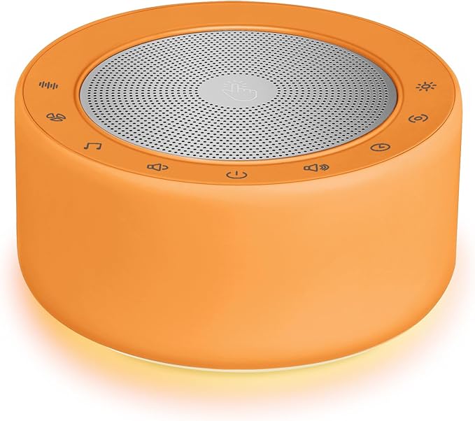 Kipcush White Noise Machine - Soft Non-Glare Nursery Lamp, 30 Soothing Sounds, 8 Color Lights, Max 8-Hour Timer for Baby & Adults (Orange, Standard)