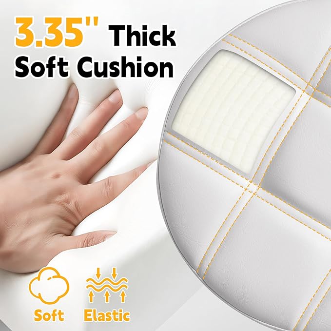 Rolling Stool Heavy Duty 450lbs - Reinforced with Golden Alloy Steel, Super Soft Thick Cushion, 360° Swivel, Smooth Rolling NO Noises, Adjustable Stool with Wheels for Massage Tattoo Spa, (White)