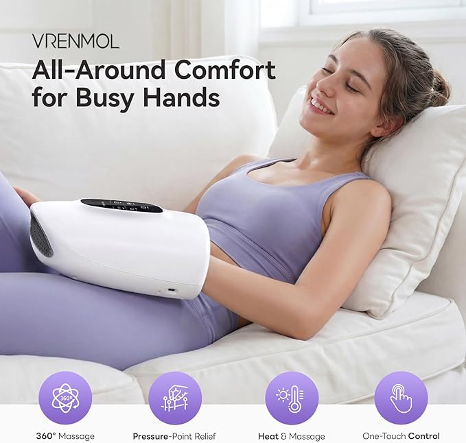 vrenmol Air Compression Hand Massager with Heat: Wrist Heating Electric Hand Massager, 3 Modes Dual-Effect Massage Tools 5 Temperature 5 Intensities Rechargeable Home Gift for Women Men