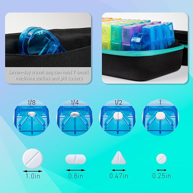 Monthly Pill Organizer, Medicine Organizer Box with Portable Hard Shell and Pill Cutter, 31 Day Pill Holder with Weekly Pill Bag (Green, 3 Times a Day)