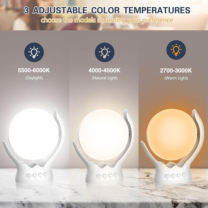 Voraiya Rotatable Light Therapy Lamp,10000 Lux Sunlight Lamp with UV-Free,3 Color Temperature & 5 Brightness Level & Timer,Therapy Light for Home, Office, Decoration
